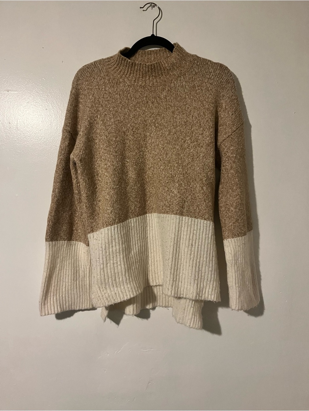 Michael Kors Two-Tone Step Hem Sweater in Tan and Cream